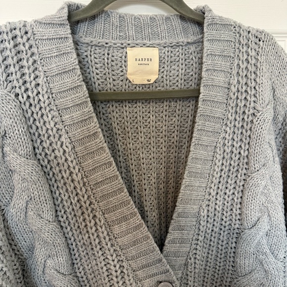 Harper Heritage light blue cable knit cardigan sweater, size L - Picture 2 of 8